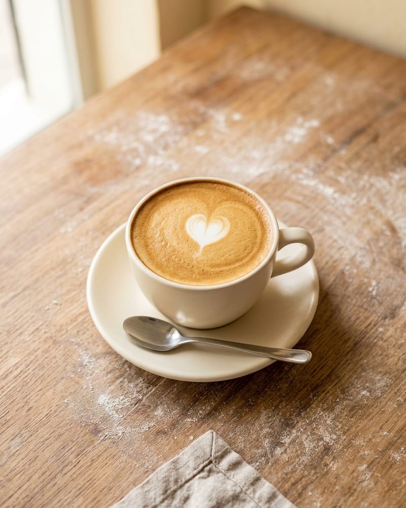 Cappuccino em xícara de louça com espuma fina de leite